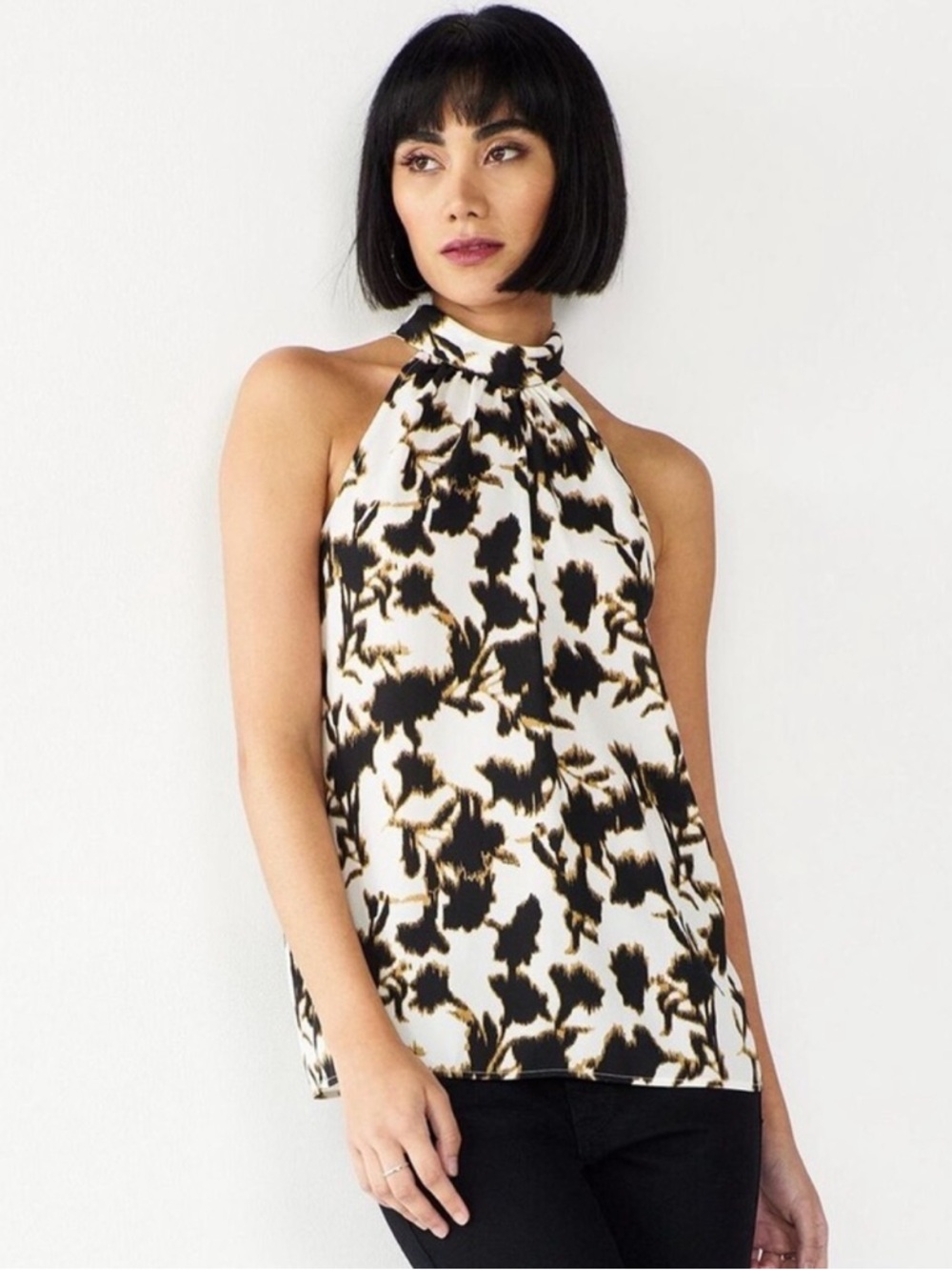 NWT Nine West High-Neck Printed Halter Blouse